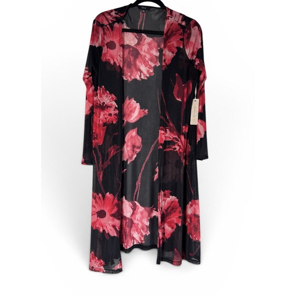 NWT IRIS Mesh Floral Kimono Long Sleeve Stretch M Coverup Beach Romantic